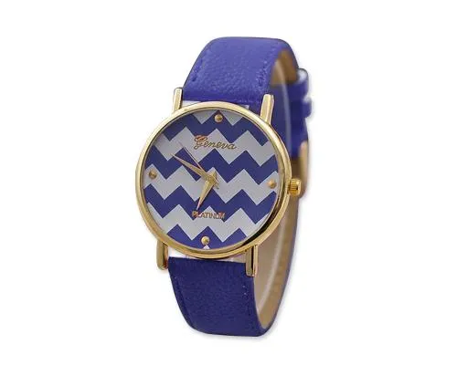 Geneva Women Chevron Style Leather Wrist Watch