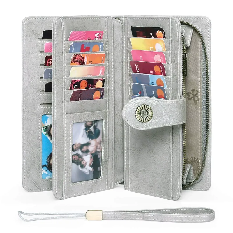 Genuine Leather RFID Blocking Wristlet Wallets-Large Capacity Trifold Wallet