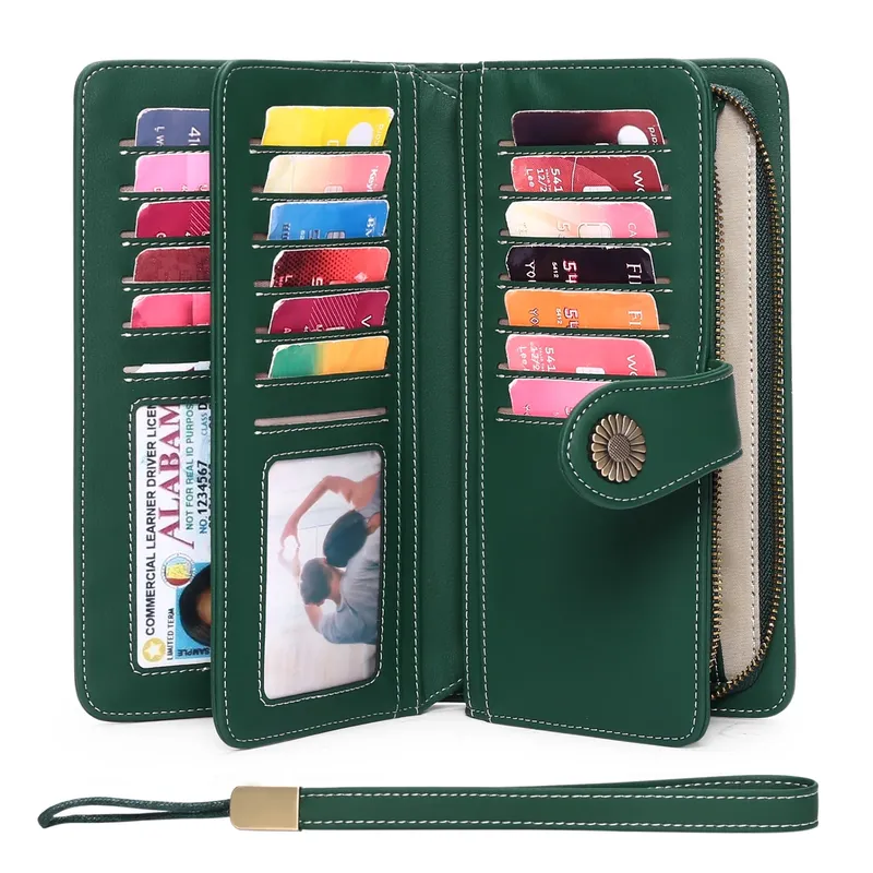 Genuine Leather RFID Blocking Wristlet Wallets-Large Capacity Trifold Wallet