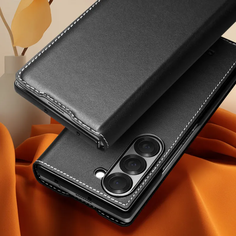 Genuine Leather Wallet Case With Card Slot For Samsung Galaxy Z Fold 6