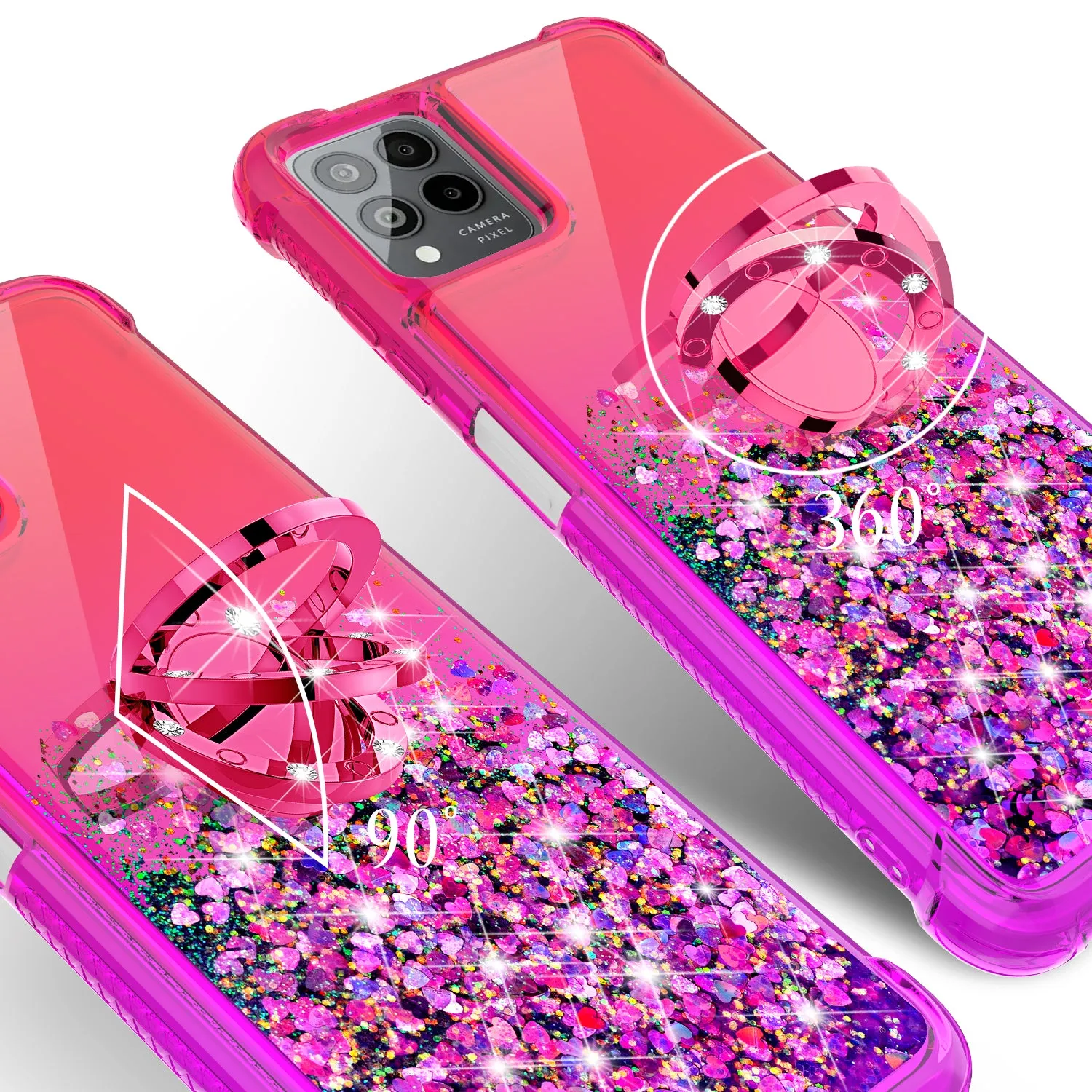 Glitter Phone Case Kickstand Compatible for T-Mobile Revvl 6 Pro 5G Case, Revvl 6 Pro 5G Case,Ring Stand Liquid Floating Quicksand Bling Sparkle Protective Girls Women for T-Mobile Revvl 6 Pro 5G W/Temper Glass - (Hot Pink/Purple Gradient)