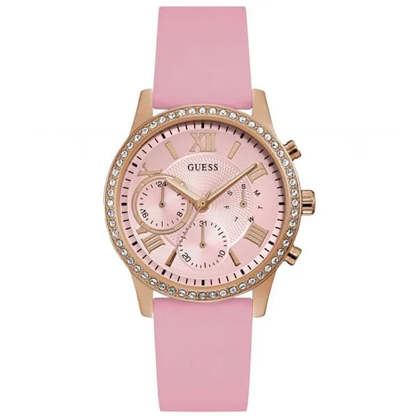 Guess Solar Pink Silicone Strap Pink Dial Chronograph Quartz Watch for Ladies - W1135L2