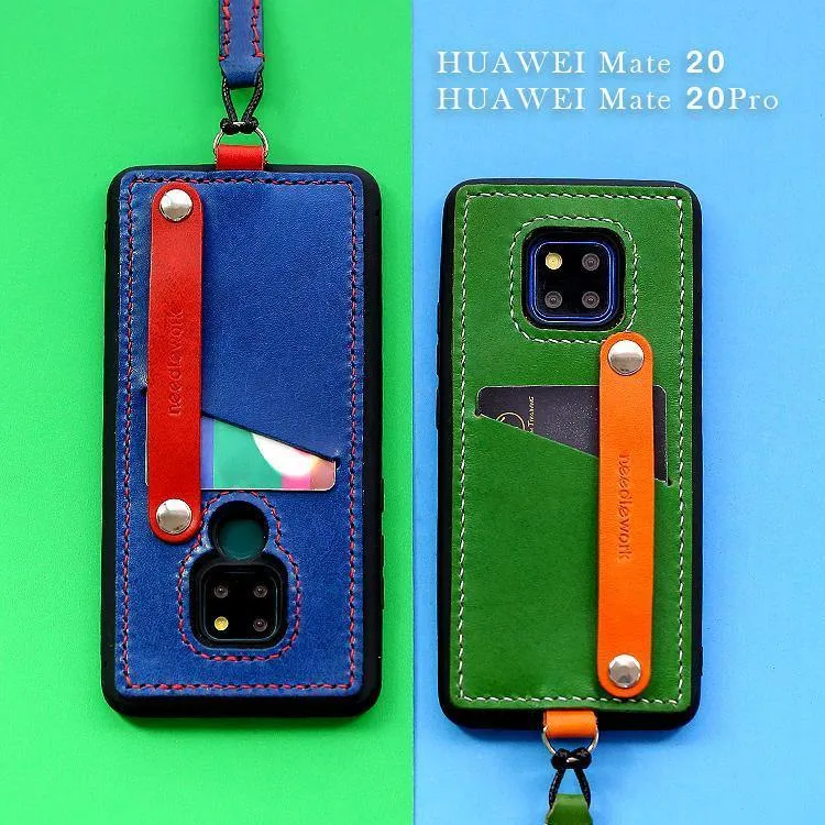 Handmade Coffee Leather Huawei Mate 20 Pro Case with Card Holder CONTRAST COLOR Huawei Mate 20 Pro Leather Case