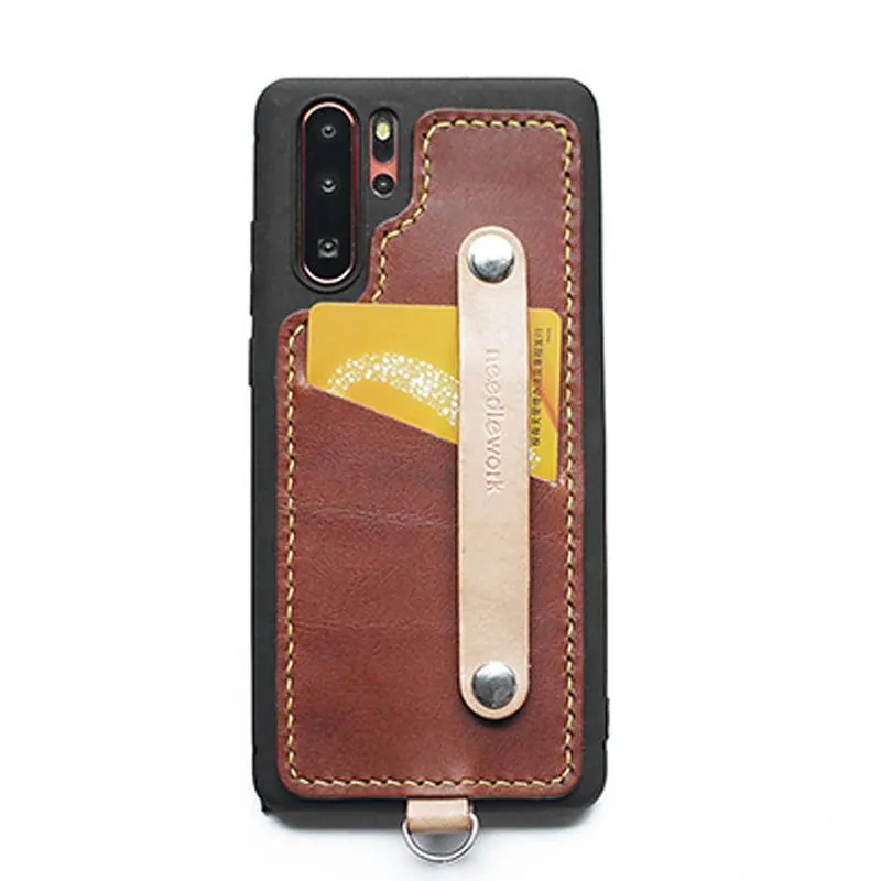 Handmade Green Leather Huawei P30 Case with Card Holder CONTRAST COLOR Huawei P30 Leather Case