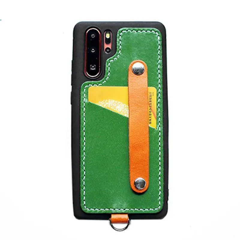 Handmade Green Leather Huawei P30 Case with Card Holder CONTRAST COLOR Huawei P30 Leather Case