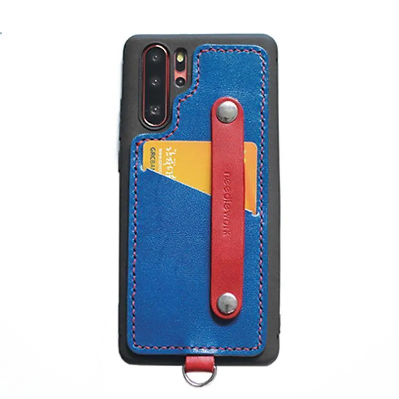 Handmade Green Leather Huawei P30 Case with Card Holder CONTRAST COLOR Huawei P30 Leather Case