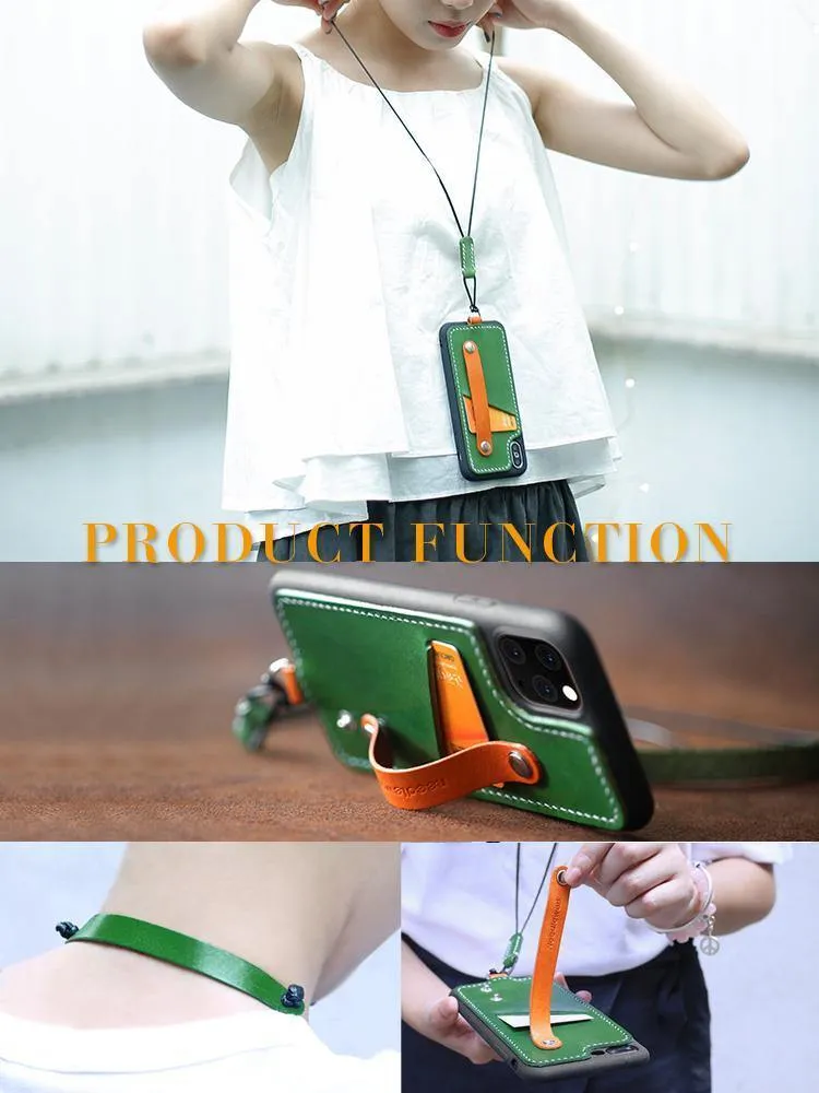 Handmade Green Leather Huawei P30 Case with Card Holder CONTRAST COLOR Huawei P30 Leather Case