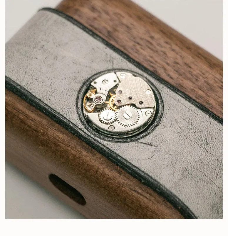 Handmade Leather Wood AirPods Pro Case with Watch Movement Custom Leather AirPods Pro Case Airpod Case Cover