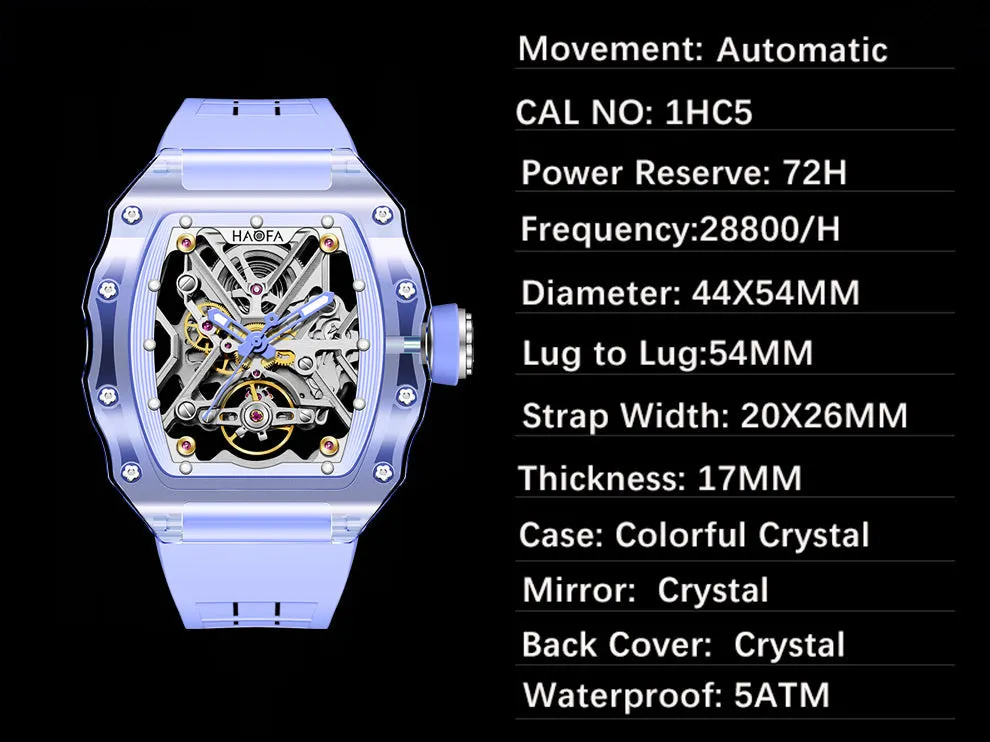 HAOFA Colorful Crystal Case Automatic Watch 72H Power Model 2203