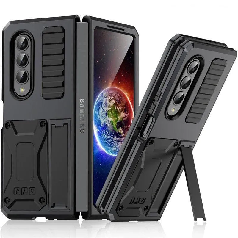 Heres Silicone Galaxy Z Fold 4 Case with Shockproof Metal Bumper and Kickstand