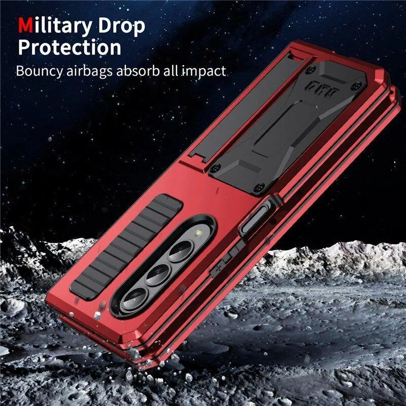 Heres Silicone Galaxy Z Fold 4 Case with Shockproof Metal Bumper and Kickstand