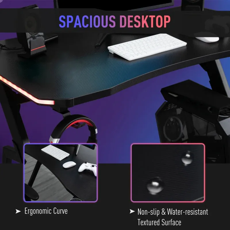 HOMCOM Gaming Desk with LED Lighting Strip 120cm Black