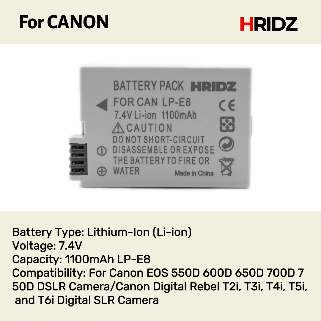 Hridz LP-E8 Battery for Canon EOS 550D 600D 650D 700D 750D DSLR Cameras