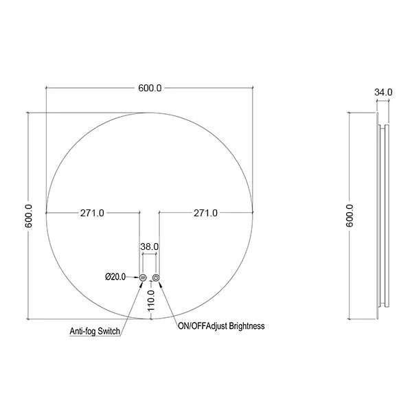 Ingrain Round Frameless Backlit LED Mirror