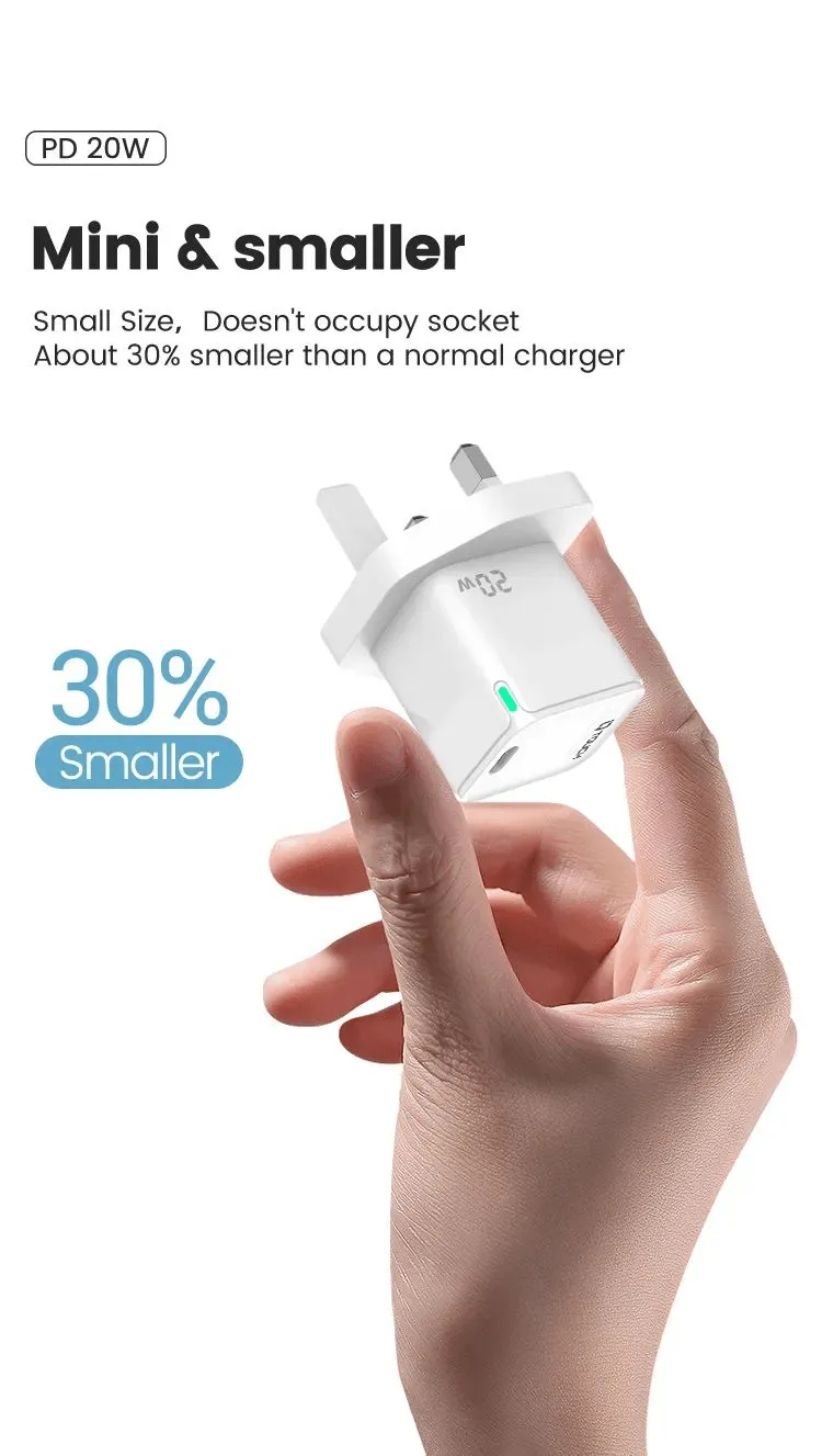 IQ TOUCH PD 20W USB-C Mini Wall Charger With USB-C to Lightening Cable - ICHARGE-20PD-L