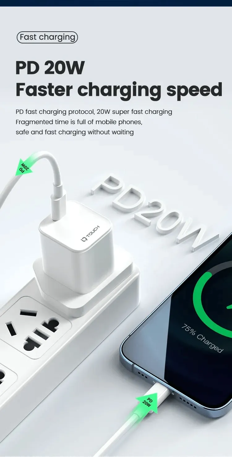 IQ TOUCH PD 20W USB-C Mini Wall Charger With USB-C to Lightening Cable - ICHARGE-20PD-L