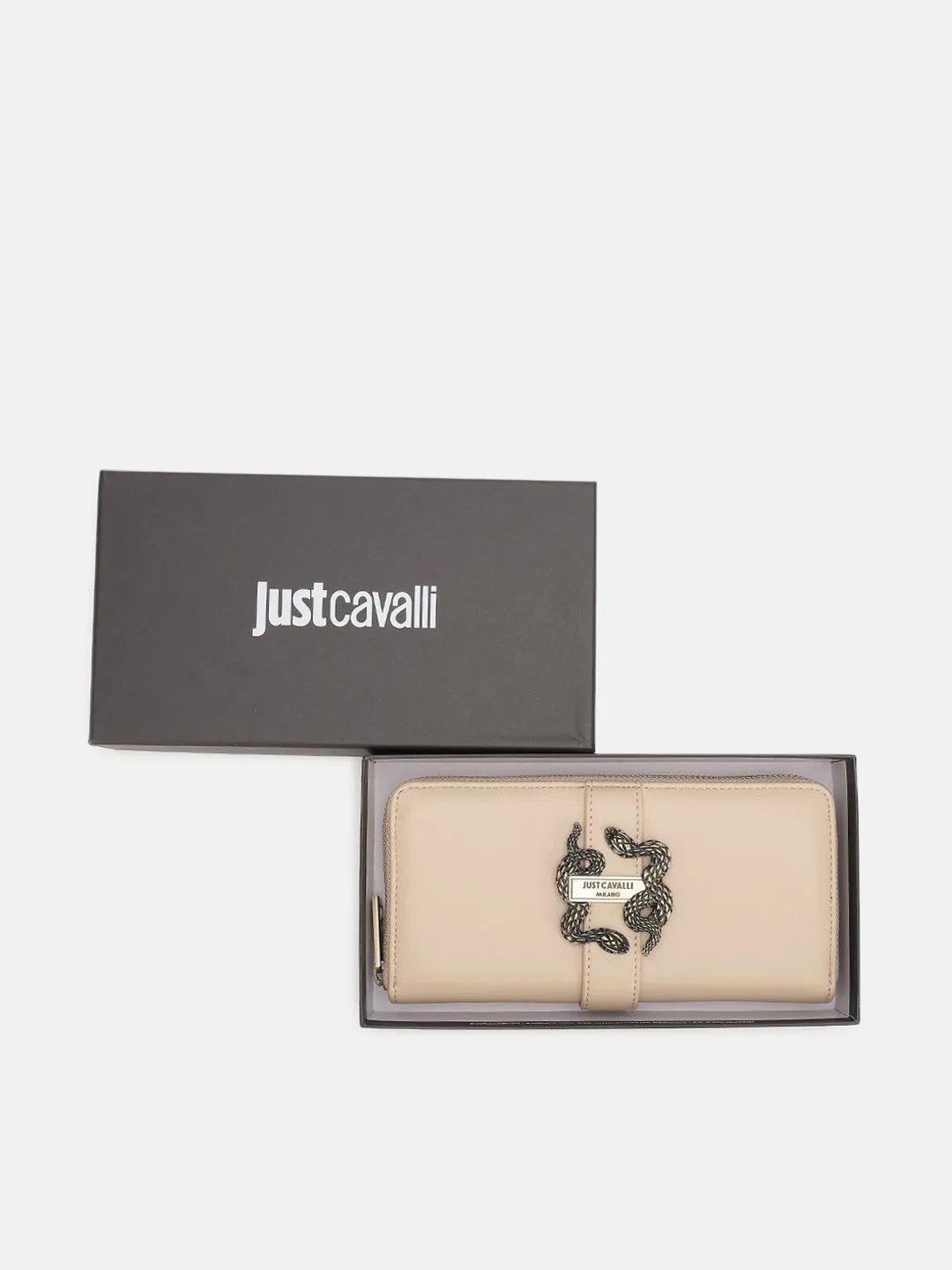 Just Cavalli Women Beige Solid Zip Around Wallet