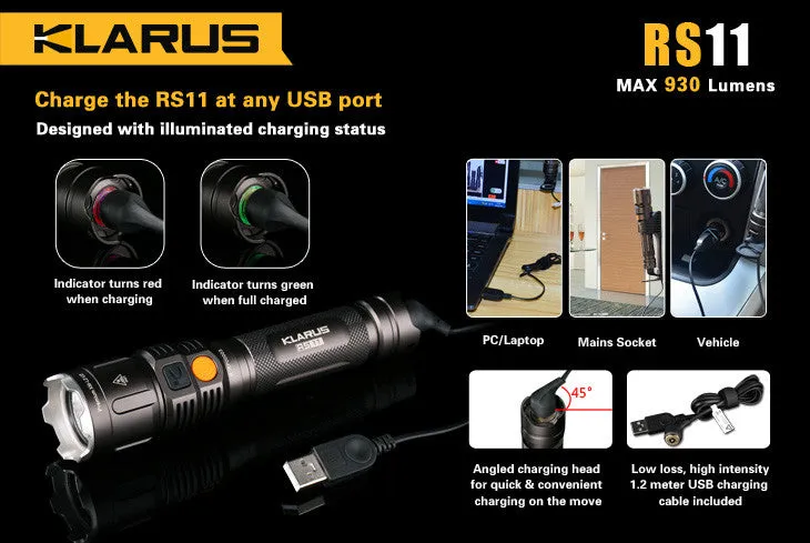 Klarus RS11 Dual Switch Rechargeable 930 Lumen LED Flashlight