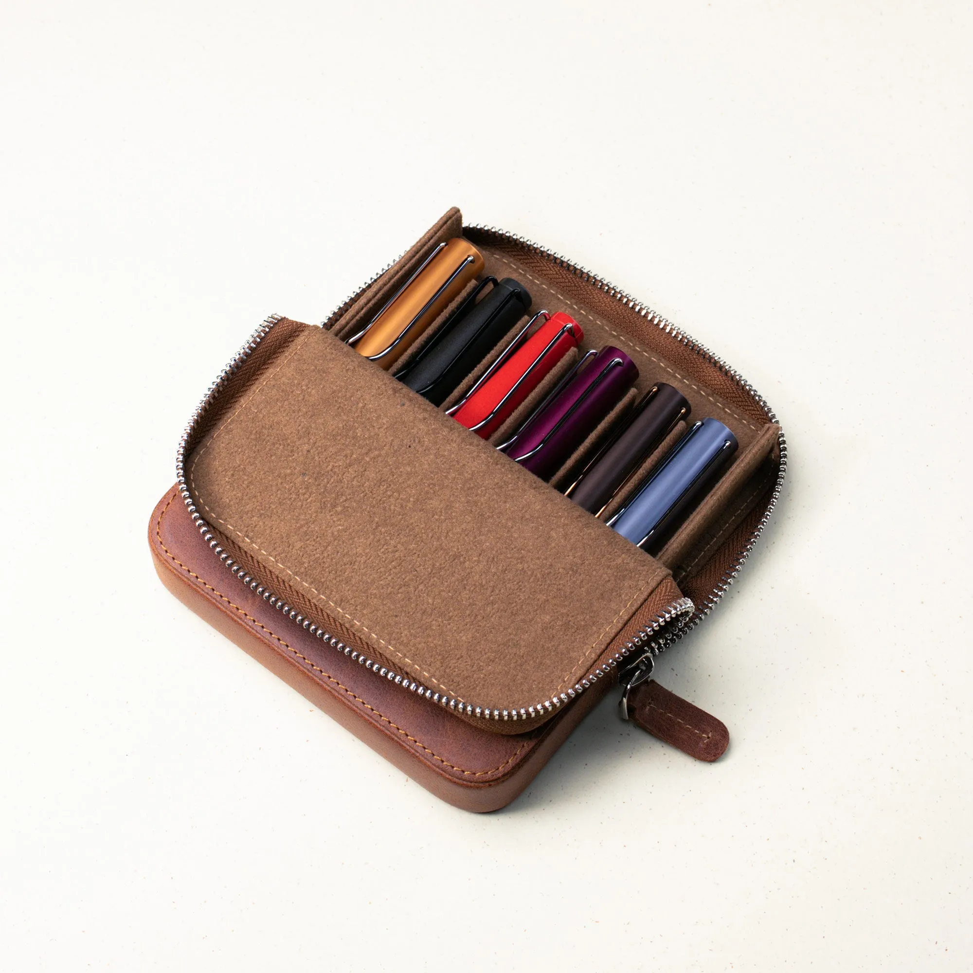 Leather 6-Slot Zippered Pen Case 