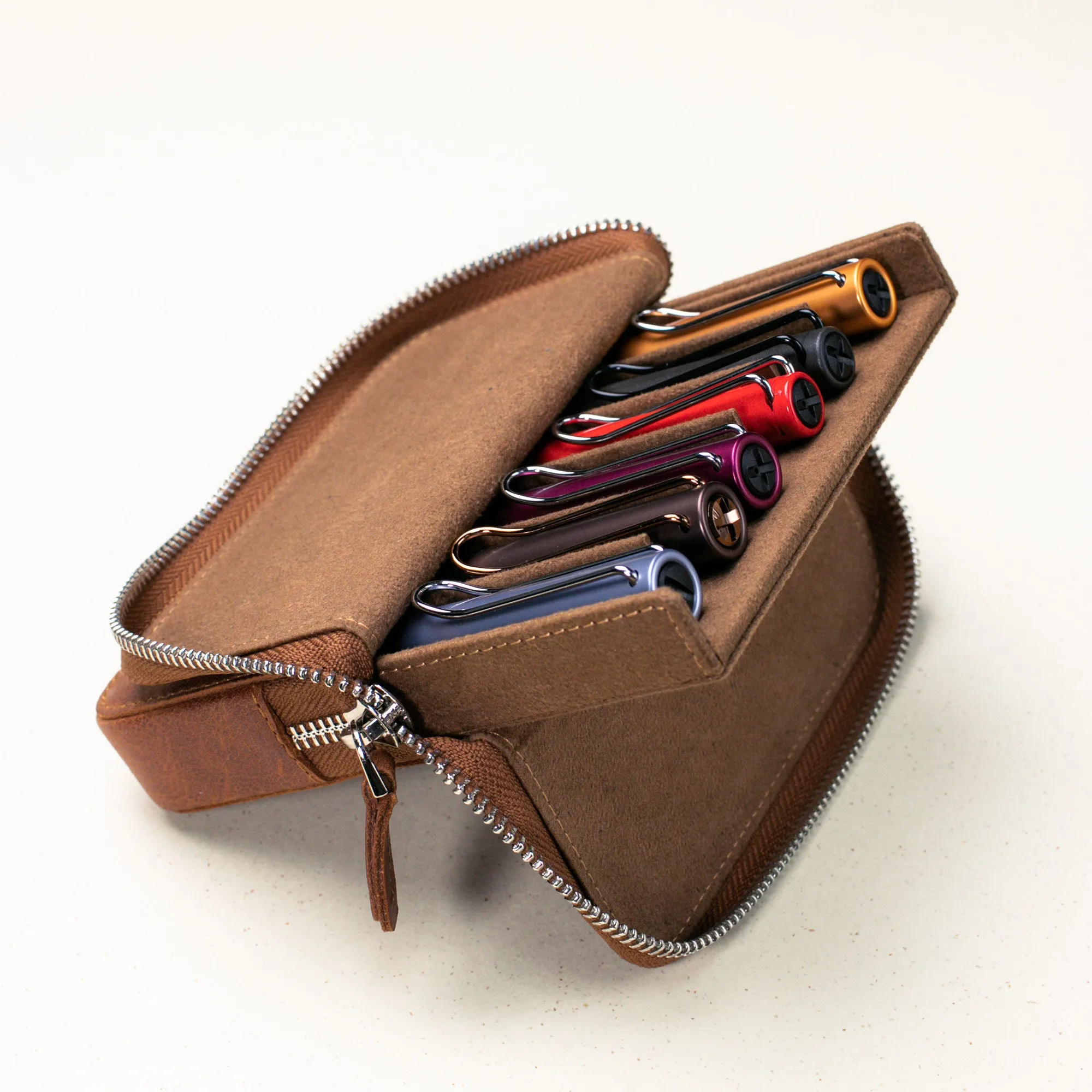 Leather 6-Slot Zippered Pen Case 