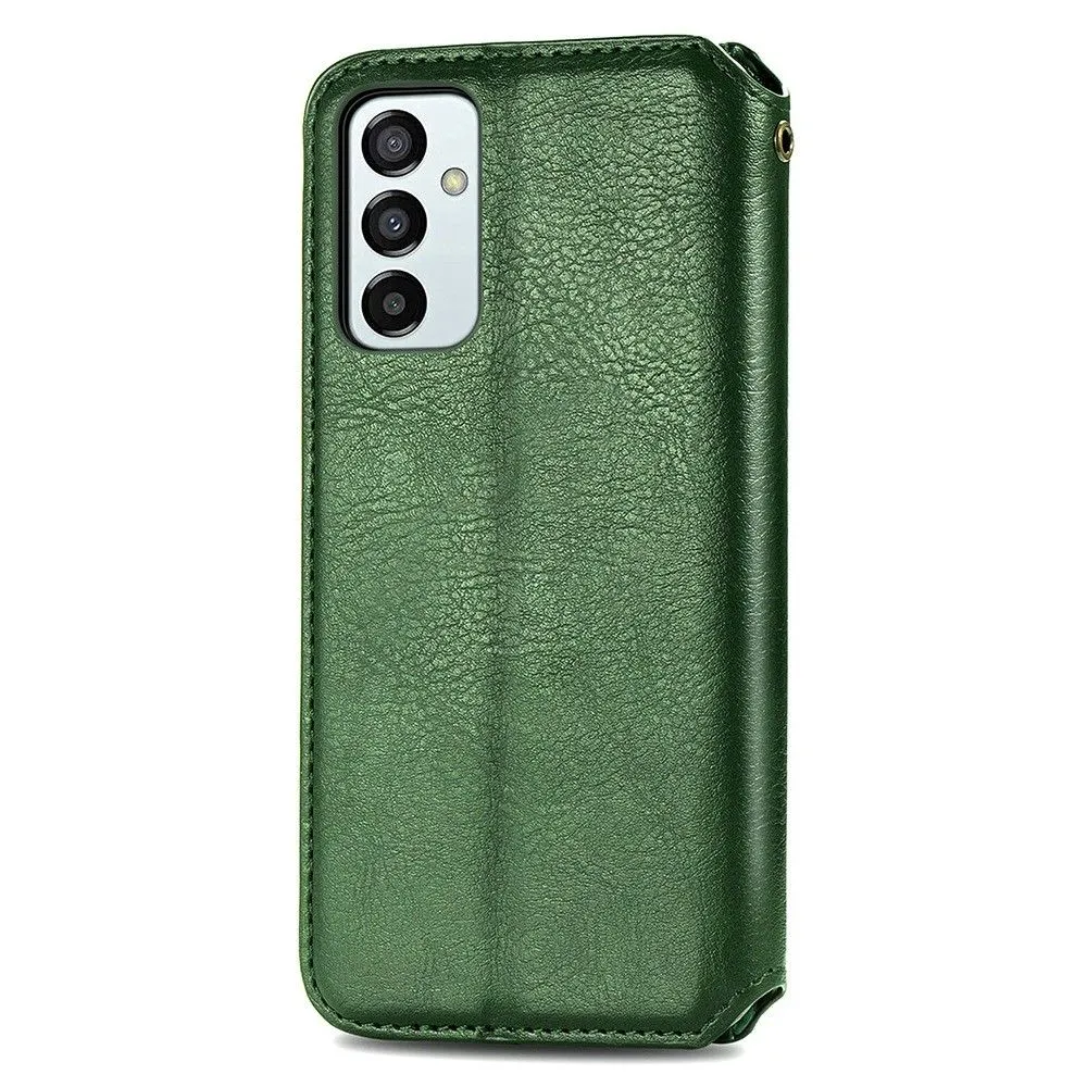 Leather case with a stylish rhombus imprint for Samsung Galaxy M23 - Green