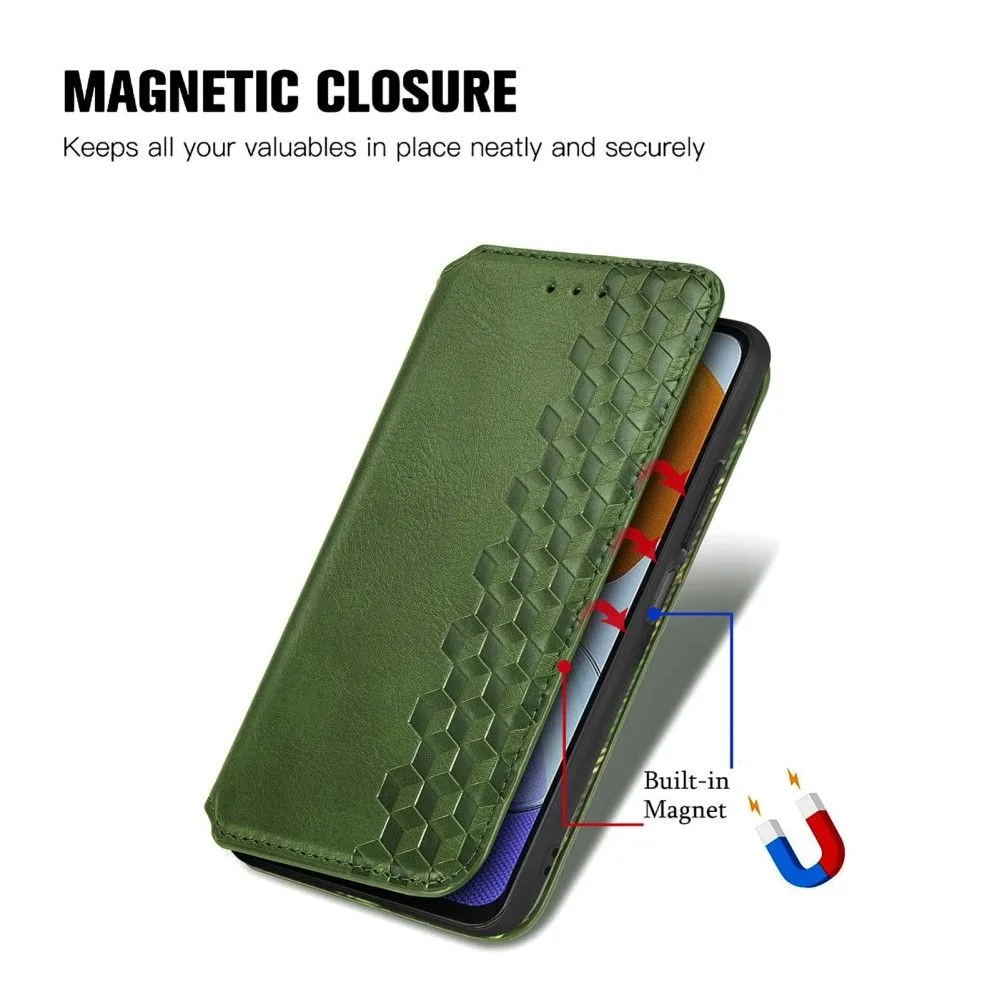 Leather case with a stylish rhombus imprint for Samsung Galaxy M23 - Green