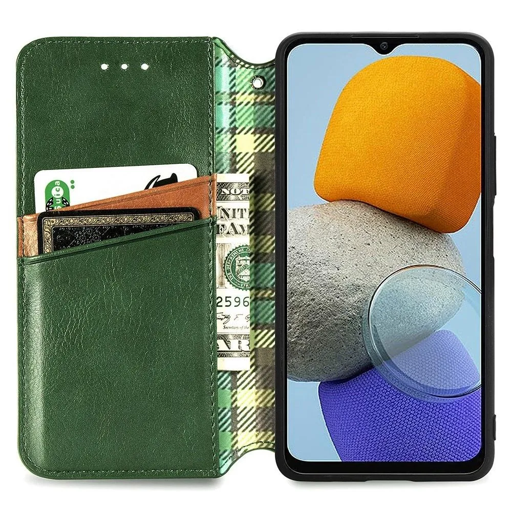 Leather case with a stylish rhombus imprint for Samsung Galaxy M23 - Green