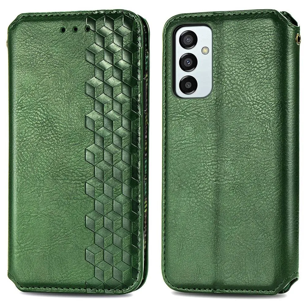 Leather case with a stylish rhombus imprint for Samsung Galaxy M23 - Green