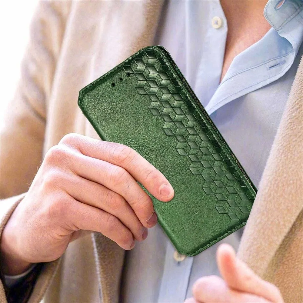 Leather case with a stylish rhombus imprint for Samsung Galaxy M23 - Green