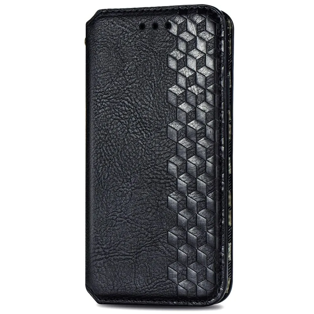 Leather case with a stylish rhombus imprint for Xiaomi 12 Pro - Black