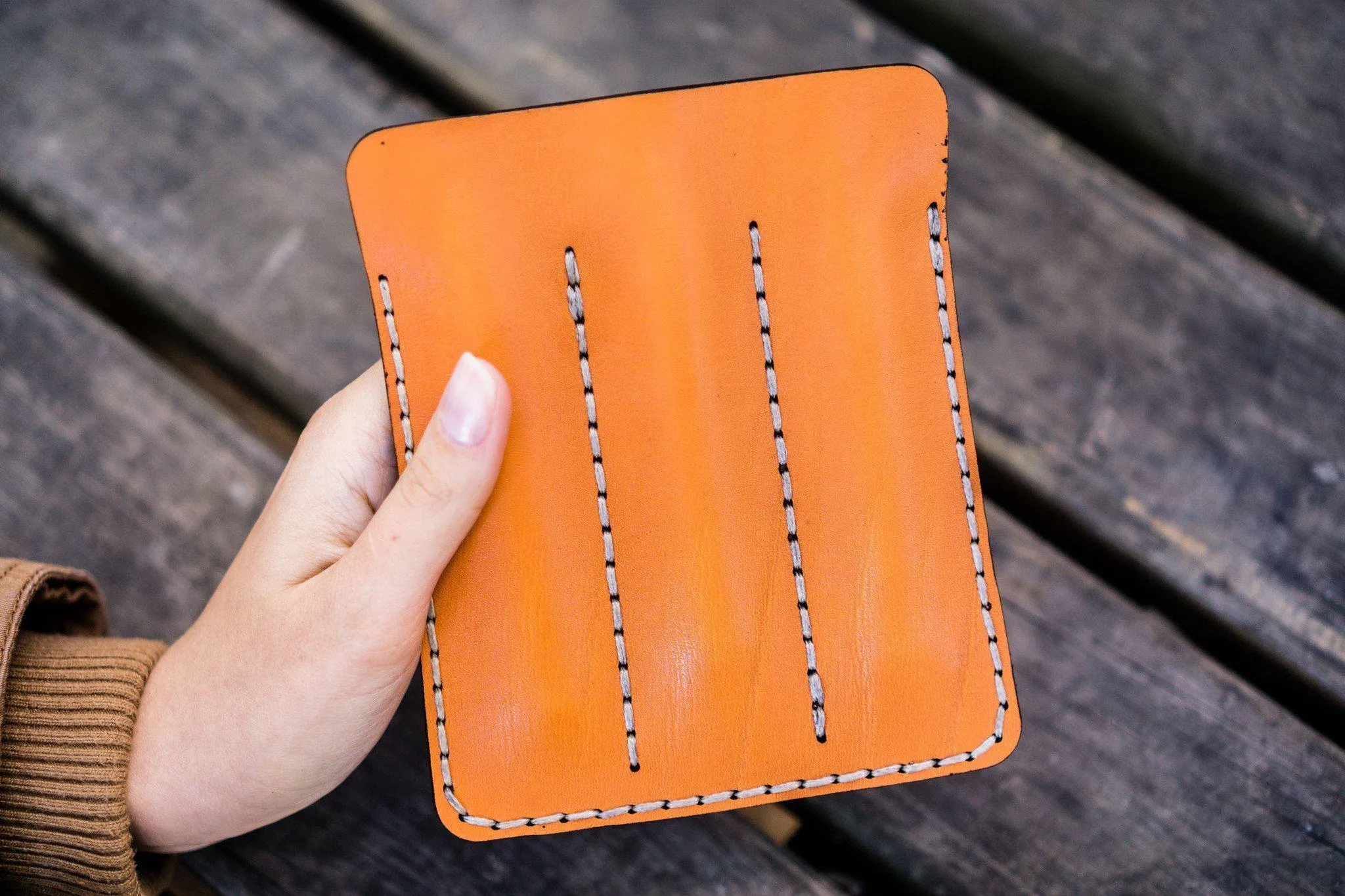 Leather Triple Fountain Pen Case / Pen Pouch - Orange