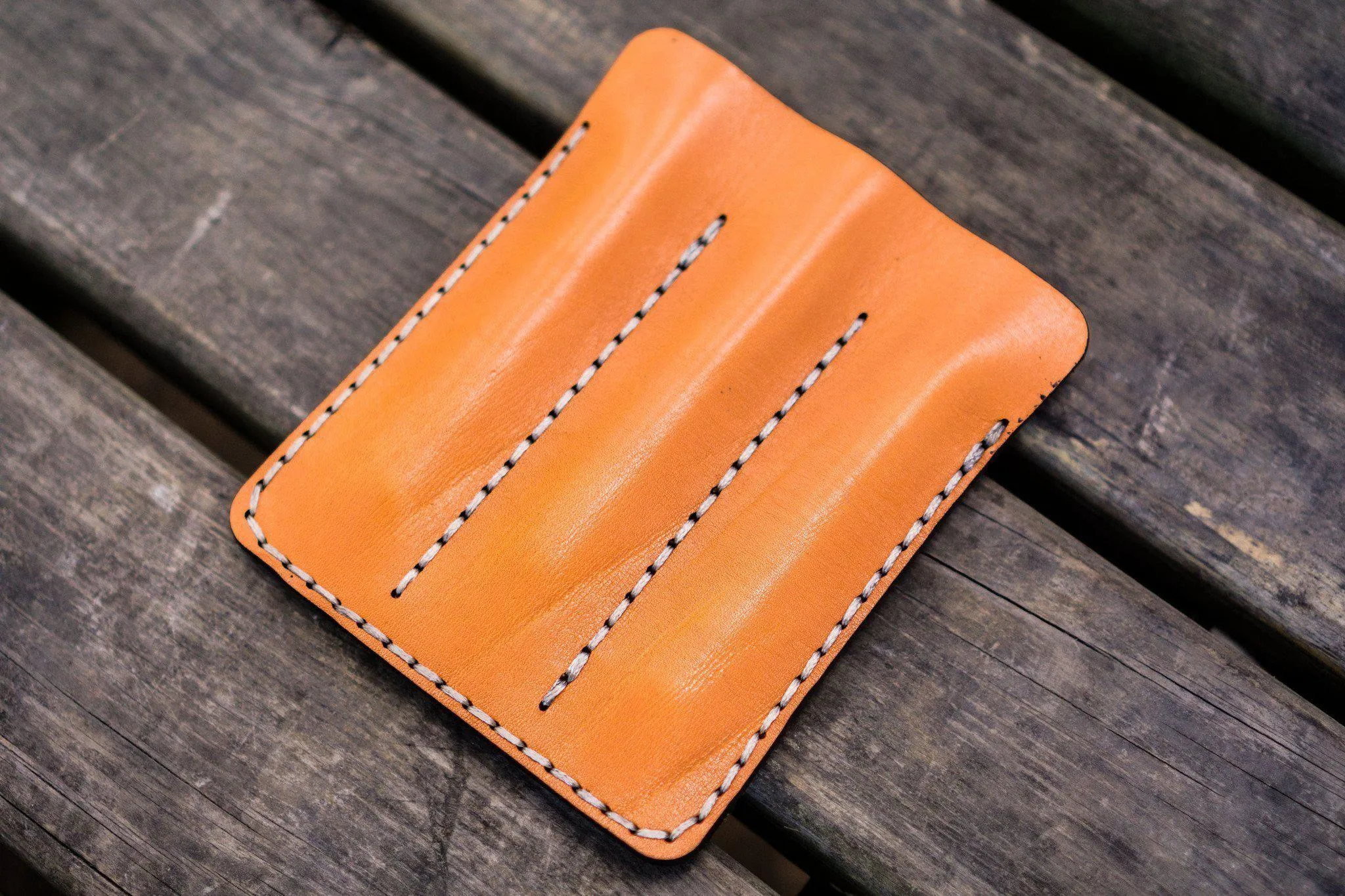 Leather Triple Fountain Pen Case / Pen Pouch - Orange