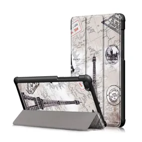 Lenovo Tab E7 patterned leather flip case - Eiffel Tower and Map