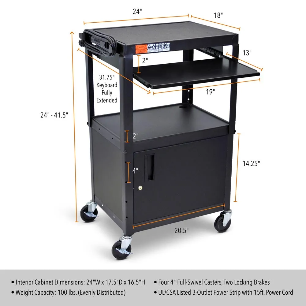 Line Leader AV Cart   Cabinet   Keyboard Tray | Height Adjustable Mobile Workstation