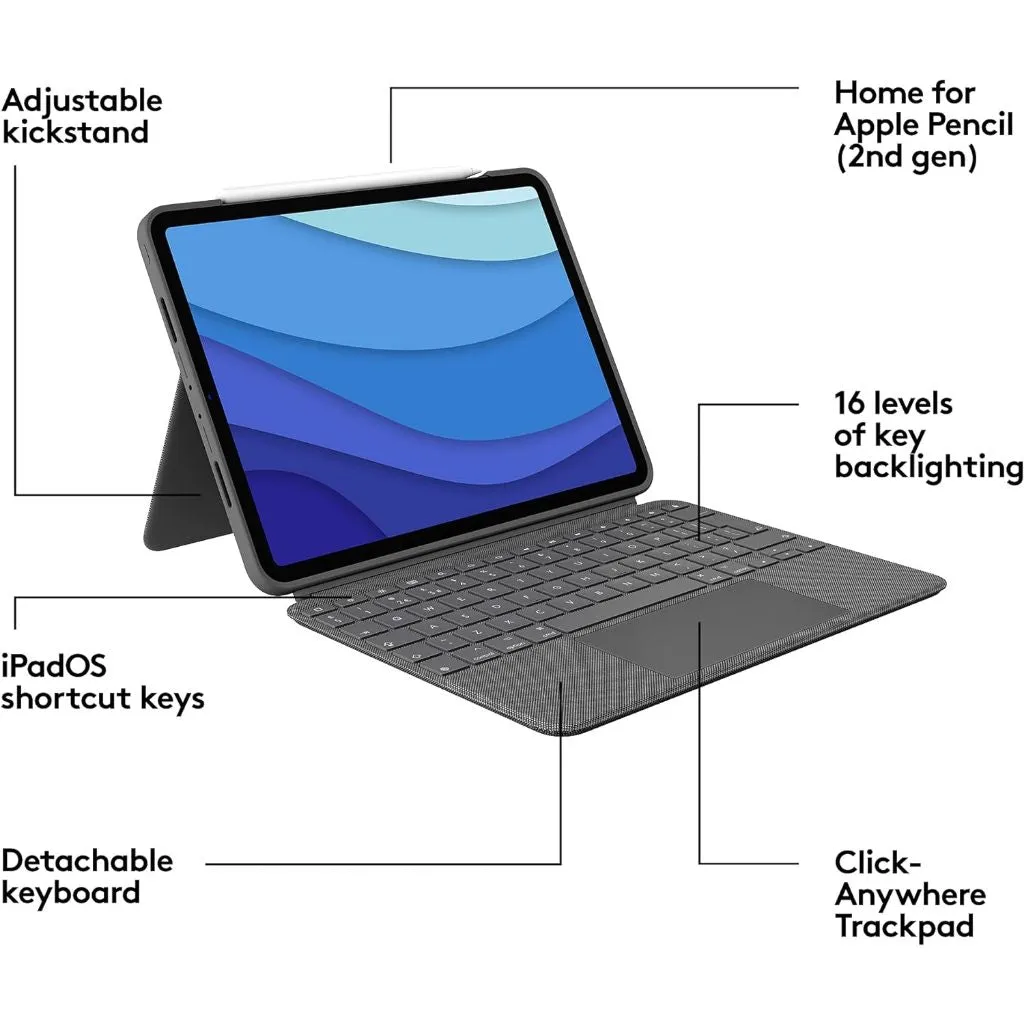 Logitech Combo Touch iPad 10.9", iPad Pro M4 11", iPad Pro 12.9'', iPad Air M2 11"/13" iPad Keyboard Case with Trackpad