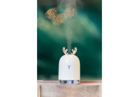 Luxe White Reindeer Travel Humidifier with LED Spectrum Nightlight