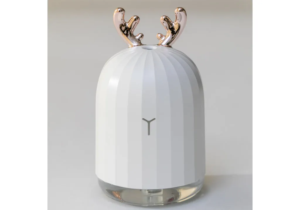 Luxe White Reindeer Travel Humidifier with LED Spectrum Nightlight