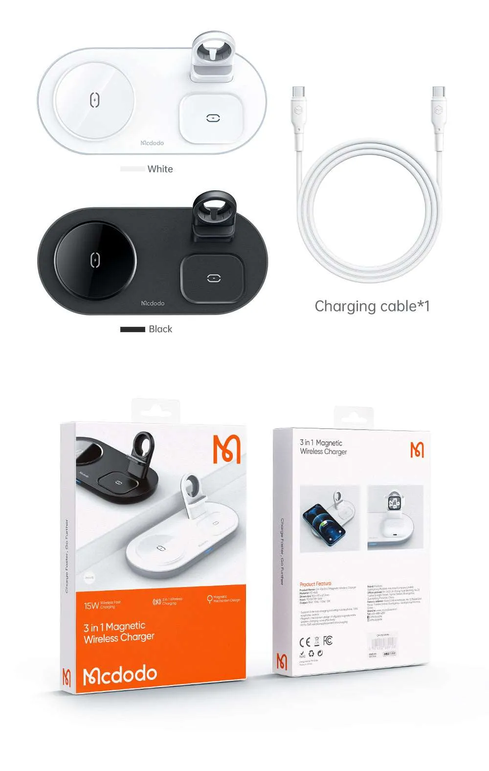 Mcdodo CH-706 | 15W Magnetic Wireless Charger | 3-in-1 Desktop Charger