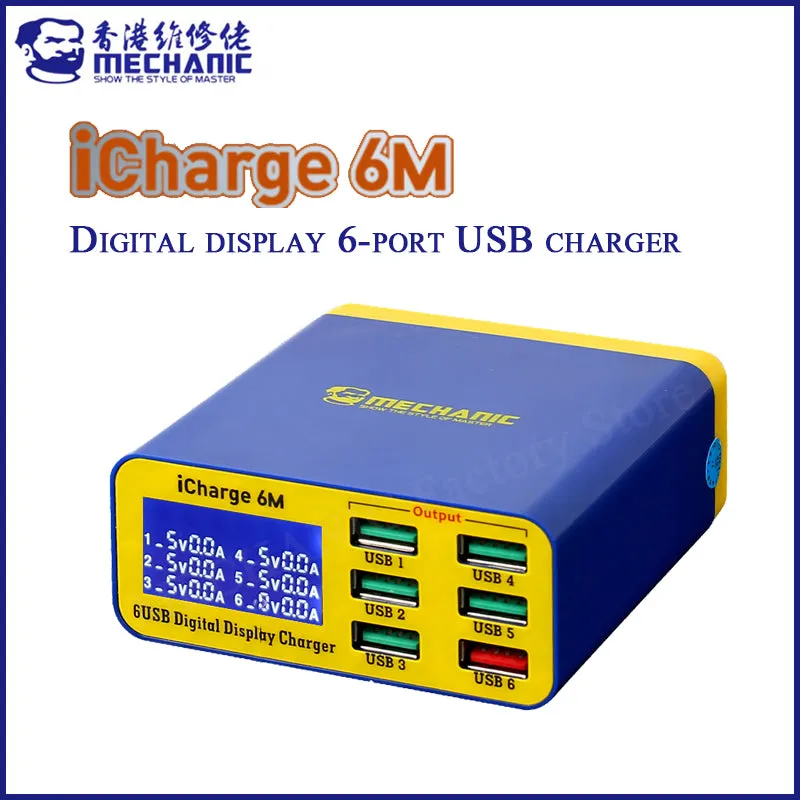 Mechanic iCharge 6M Digital LCD Display Smart Charger QC 3.0 USB Fast-Charging 6 Port For Tablet Mobile Phone