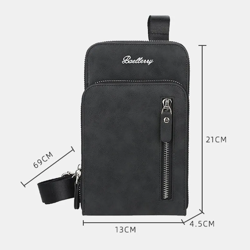 Men Faux Leather Multifunction Vertical Large Capacity Double Zipper 6.3 Inch Phone Bag Crossbody Bag Wallet