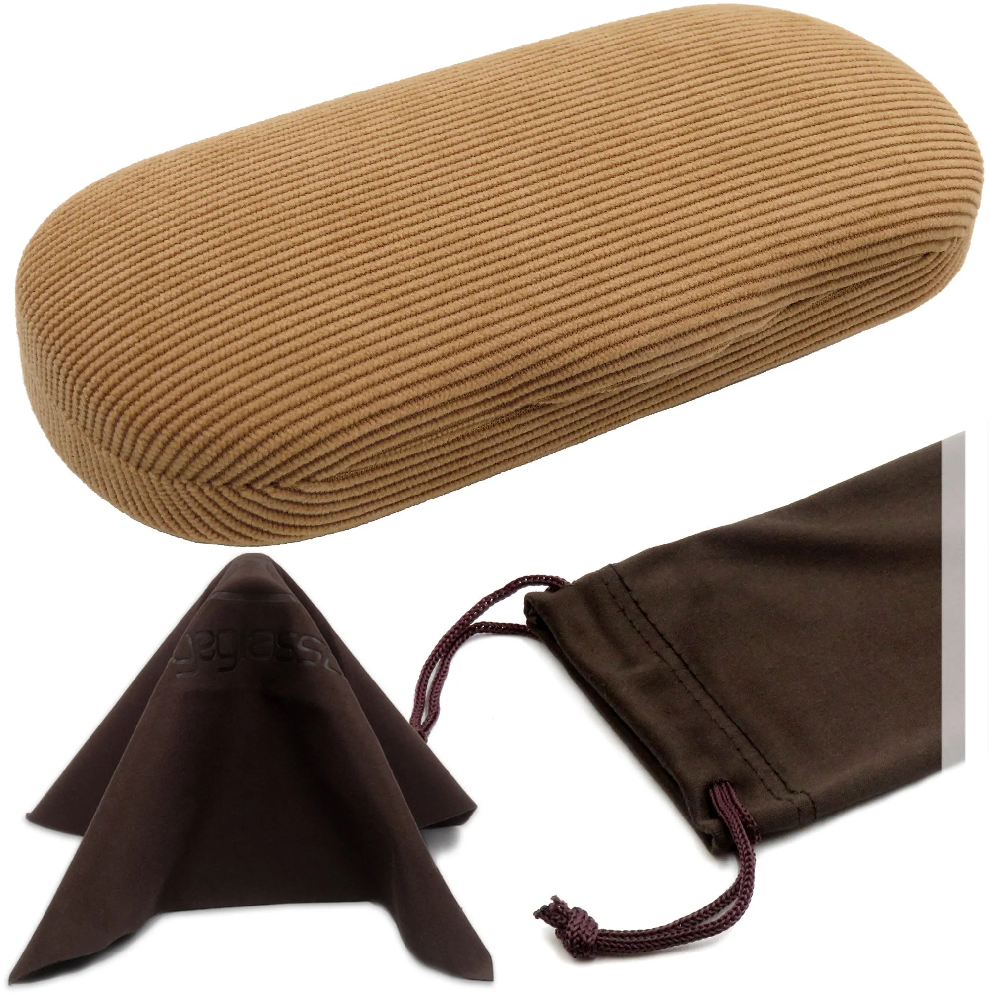 Men Hard Eyeglass Case for Small medium Frames - Glasses Case Holder with pouch and Cleaning Cloth (AS196 Corduroy Beige)