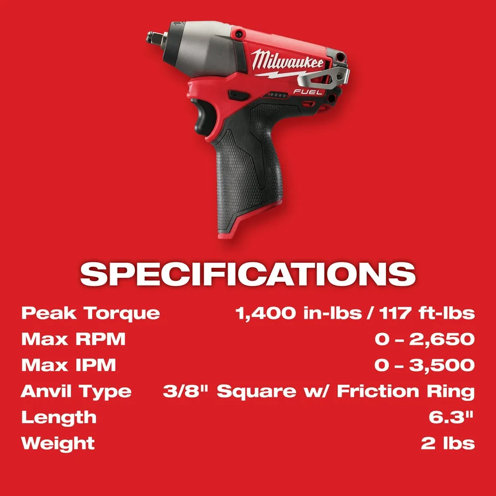 Milwaukee 2454-20 M12 FUEL 12V 3/8" Impact Wrench w/ Belt Clip - Bare Tool