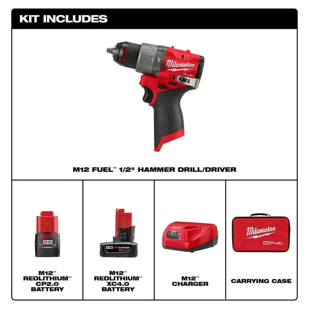 Milwaukee 3404-22 M12 FUEL 12V 1/2" Cordless Li-Ion Hammer Drill/Driver Kit