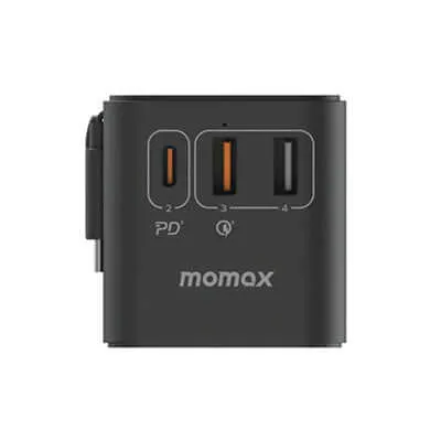 Momax 1-World  3-Port Travel GaN Charger With Built-in USB-C Cable 70W