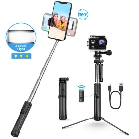 Mpow Selfie Stick Tripod with LED, Bluetooth Detachable Remote,  168AB