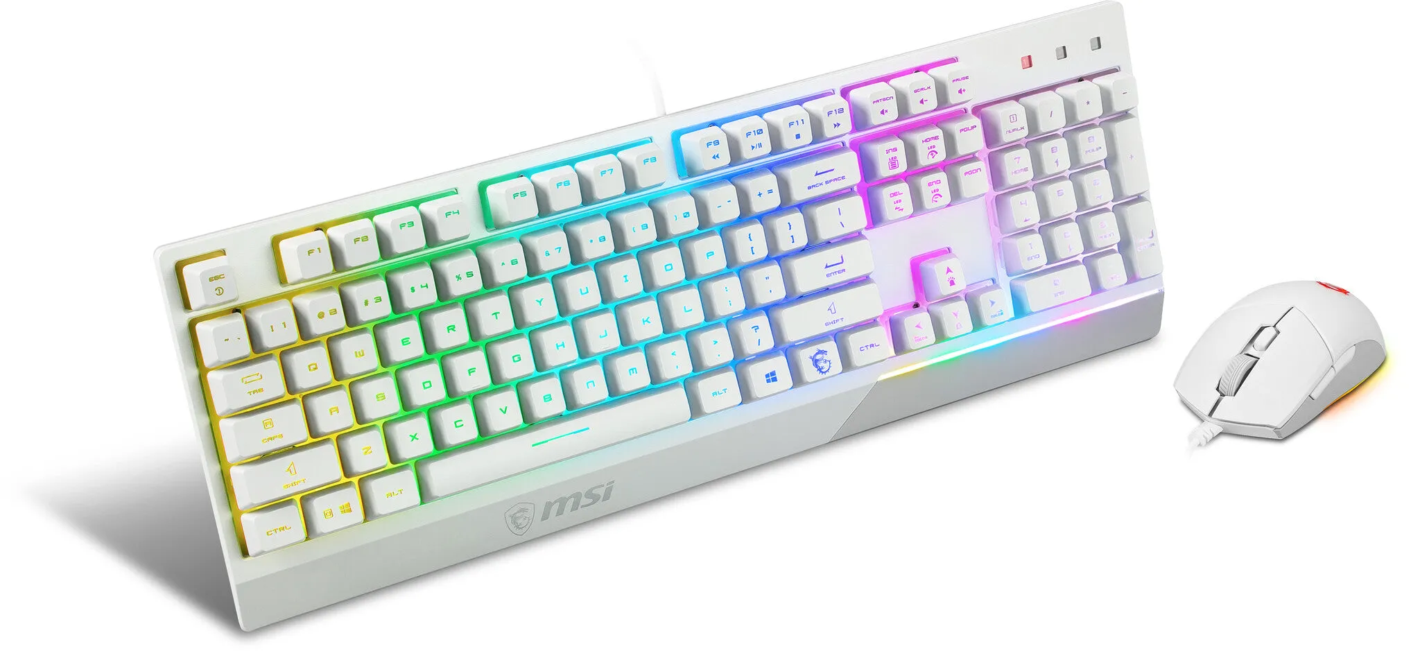 MSI VIGOR GK30 COMBO WHITE UK RGB MEMchanical Gaming Keyboard   Clutch GM11 WHITE Gaming Mouse ' UK Layout, 6-Zone RGB Lighting Keyboard, Dual-Zone RGB Lighting Mouse, 5000 DPI Optical Sensor, Center'