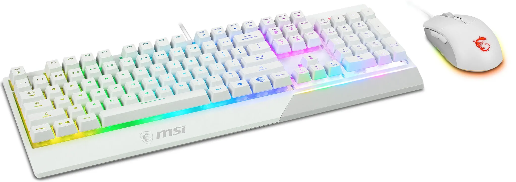 MSI VIGOR GK30 COMBO WHITE UK RGB MEMchanical Gaming Keyboard   Clutch GM11 WHITE Gaming Mouse ' UK Layout, 6-Zone RGB Lighting Keyboard, Dual-Zone RGB Lighting Mouse, 5000 DPI Optical Sensor, Center'