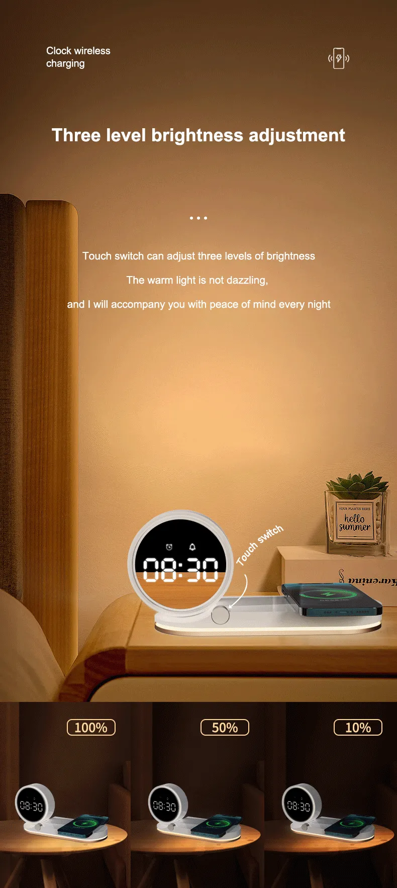 Multifunction Wireless Charger Pad Stand Alarm Clock LED Desk Lamp Night Light 15W Fast Charging Station Dock for iPhone Samsung