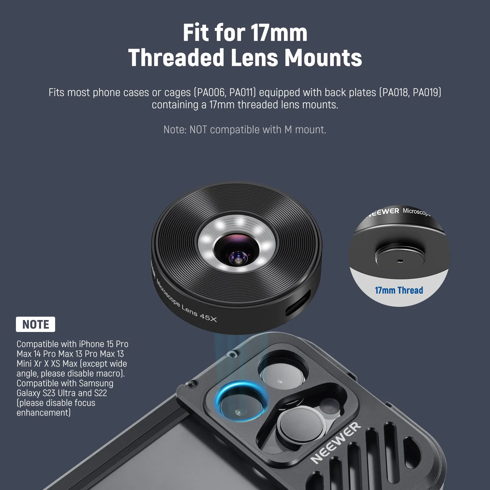 NEEWER LS-32 45X Phone Microscope for 17mm Thread Lens Backplate