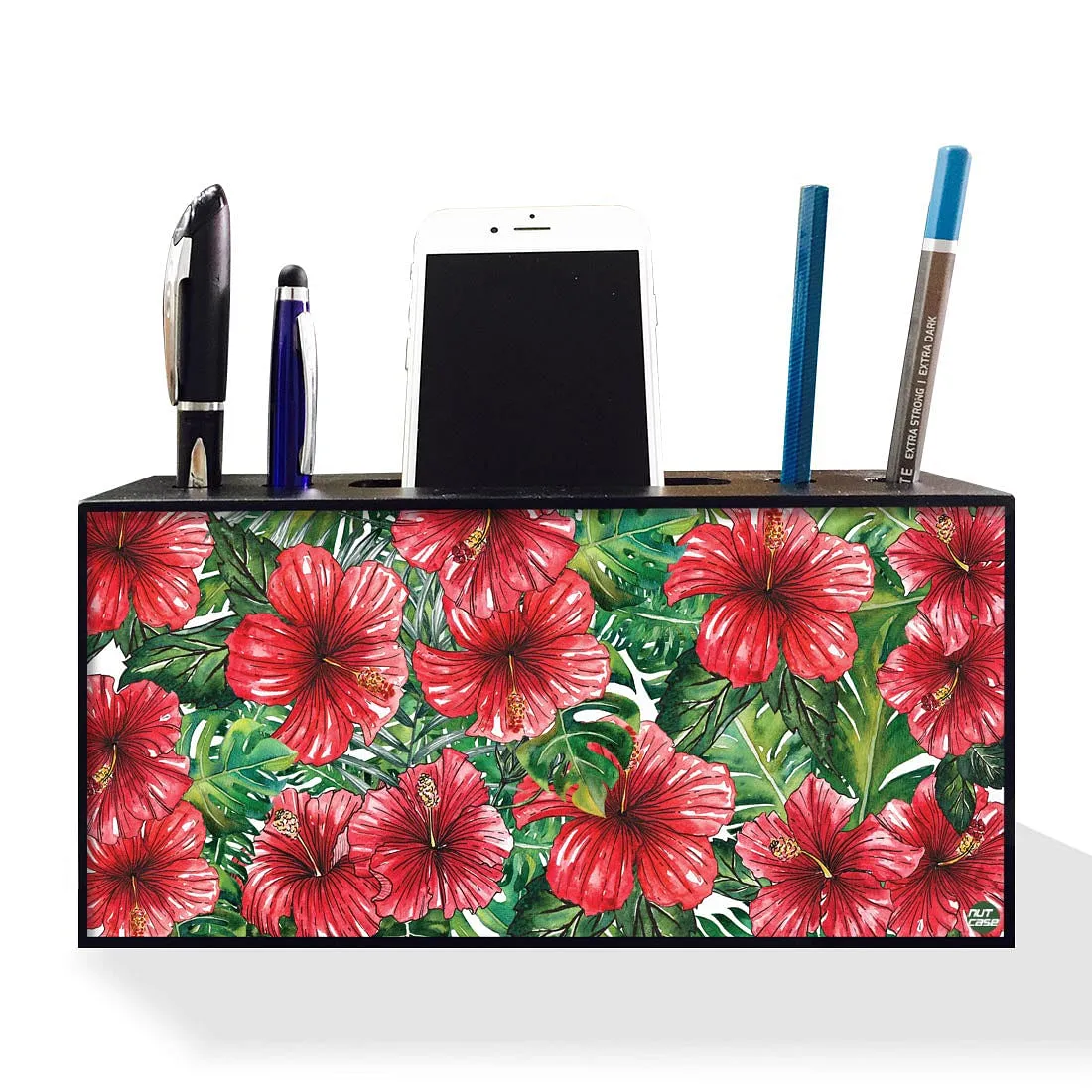 Pen Mobile Stand Holder Desk Organizer - Hibiscus Flower